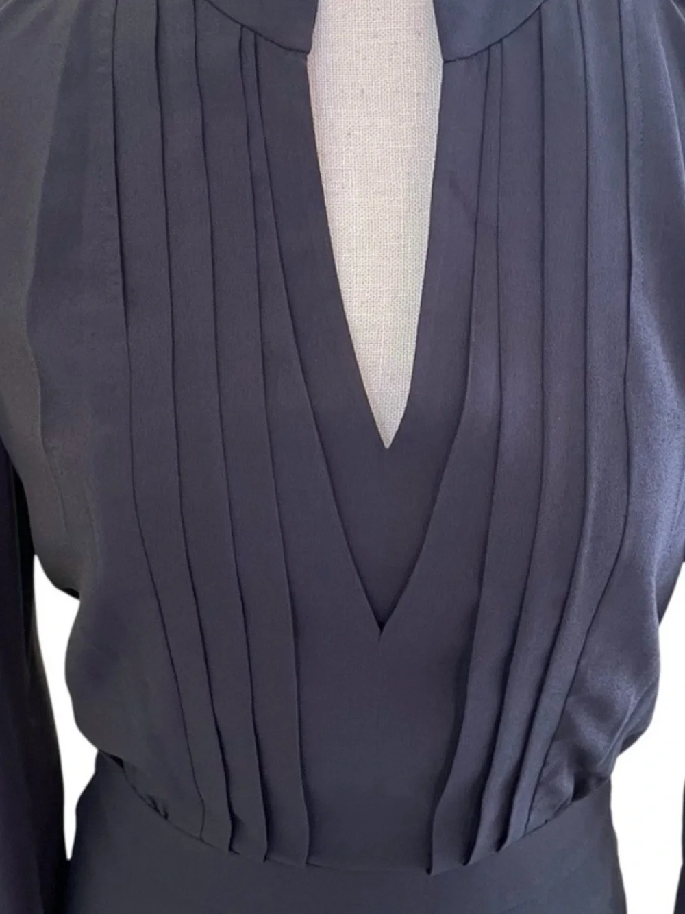 NWT, Tory Burch Navy Blue Pleated V-Neck Long Sleeve Dress
